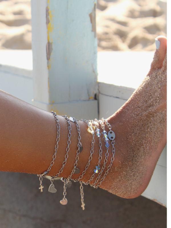 Sparkling hypoallergenic stack of anklet bracelets